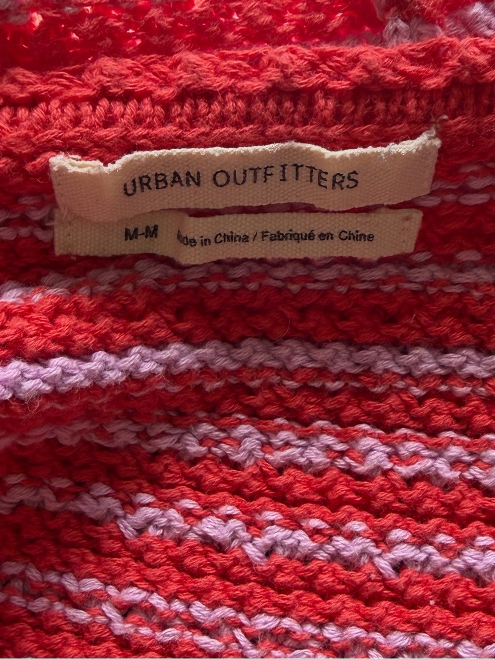 Urban Outfitters Crochet Halter Crop Top Coral Pink Striped Size Large - Picture 5 of 9
